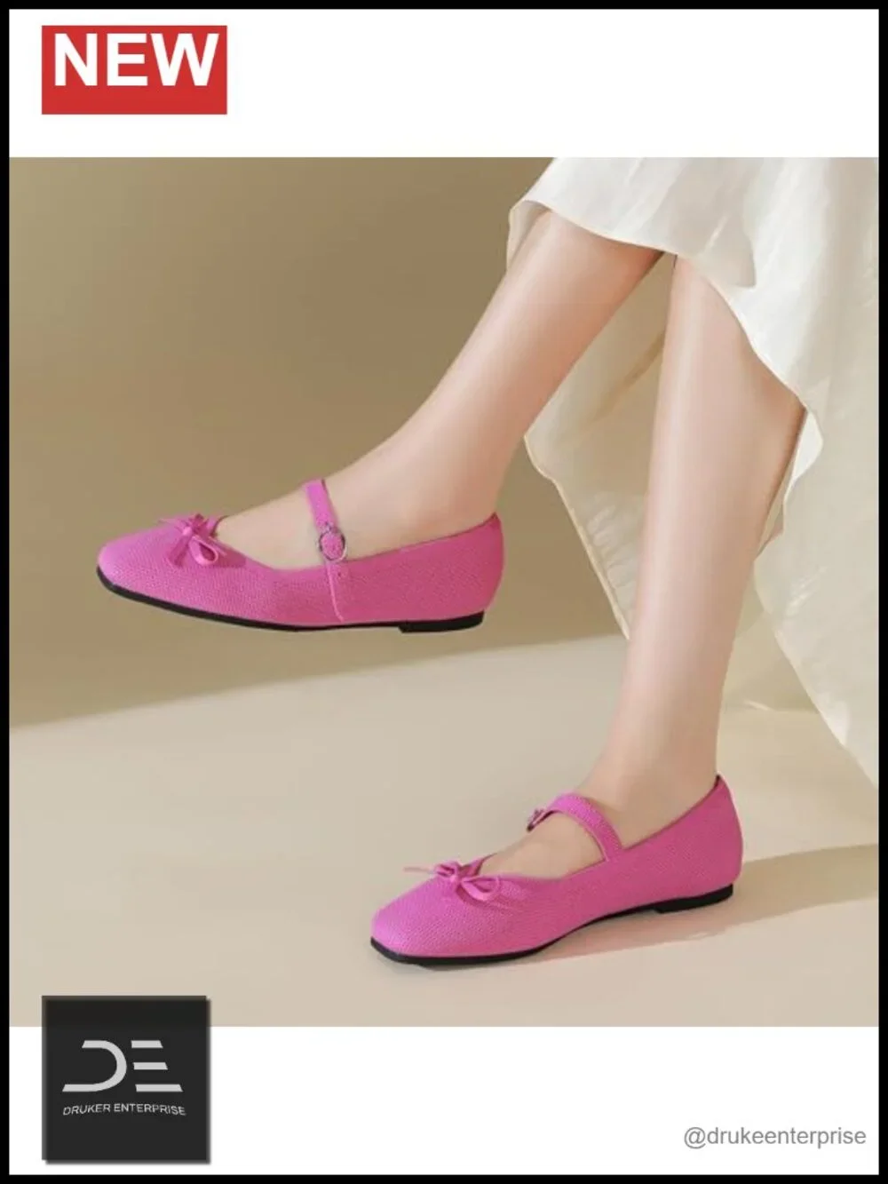 Women's Knit Square Toe Ballet Flats with Ankle Strap Washable Comfortable Mary